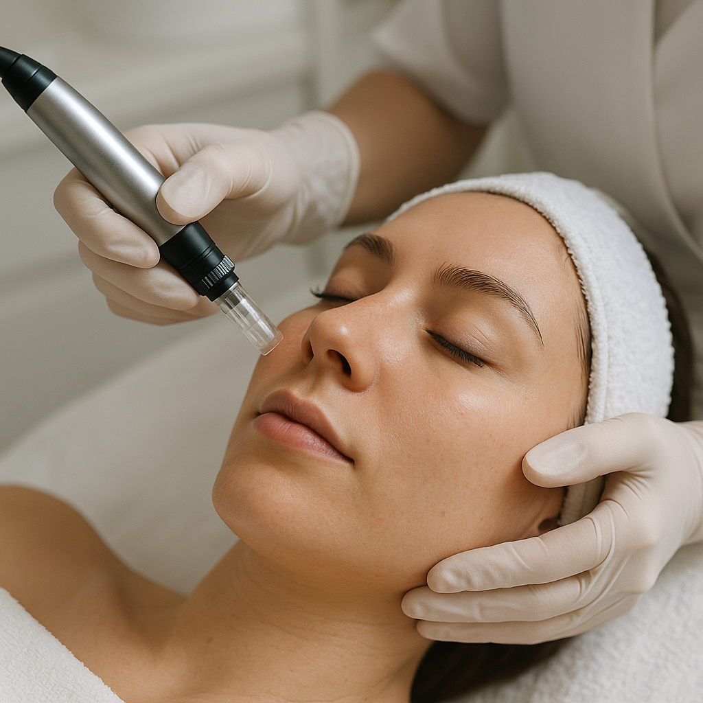Prikaz pruzanja tretmana sa iglama na kozi lica - Dermapen microneedling